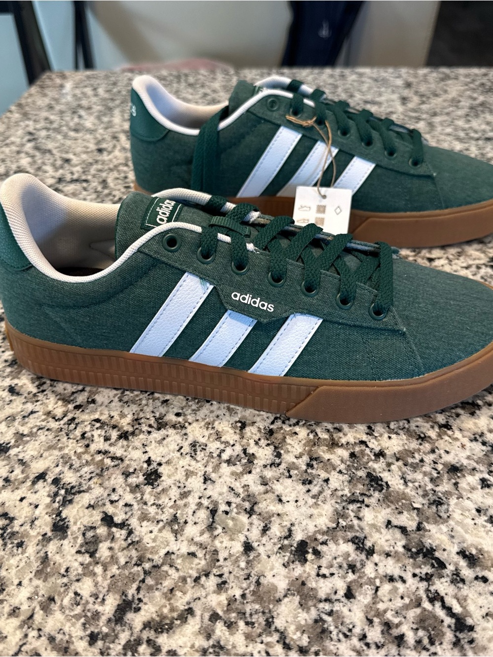 adidas Men's 9 Green Canvas Sneakers with White Stripes and Gum Sole 10W